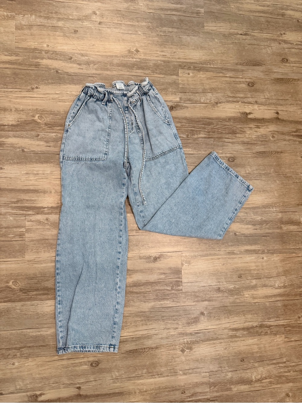 Time and Tru Light Blue Paperbag Waist Boyfriend Jeans